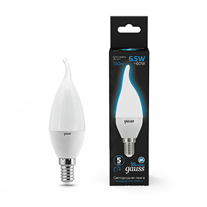Gauss Лампа Свеча на ветру 6.5W 550lm 6500K E14 LED 1/10/50 104101307