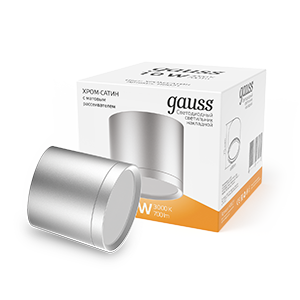 Gauss LED светильник накладной с рассеивателем HD021 10W (хром сатин) 3000K 88х75,700лм,