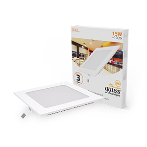 Gauss Светильник Slim квадрат 15W 990lm 3000K 180-265V IP20 монтаж Ø155*155 170*170*22 LED 940111115