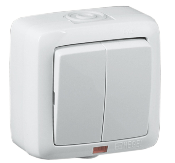 Hegel Альфа наруж Белый ВА10-252 Выключатель 2-клавишный, с индикацией, брызгозащищенный