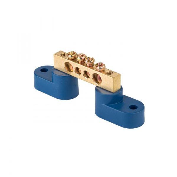 EKF PROxima Шина "0" N (8х12мм) 4 отверстия латунь 2 синих угловых изолятора