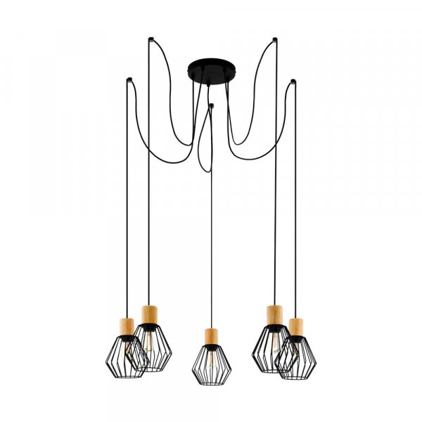Eglo 43379 Подвес PALMORLA, 5x60W (E27), 845, H1300, сталь, дерево, черный, медный