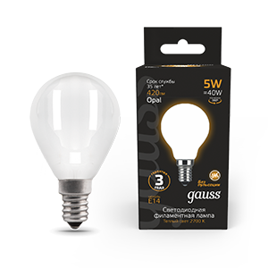 Gauss Лампа Filament Шар 5W 420lm 2700К Е14 milky LED 105201105