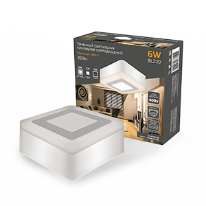 Gauss Светильник Backlight накладной квадрат 3+3W 350lm 3000K 220-240V 105*105*40мм 3 режим LED BL220