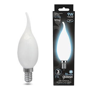 Gauss Лампа Filament Свеча на ветру 9W 610lm 4100К Е14 milky LED 104201209