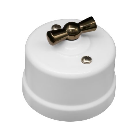 BIRONI Лизетта Пластик Белый Выключатель 1-кл, ручка Бронза B1-200-21-B