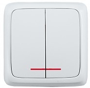 Hegel Альфа наруж Белый ВА10-154 Выключатель 2-клавишный с индикацией, с изол. пластиной