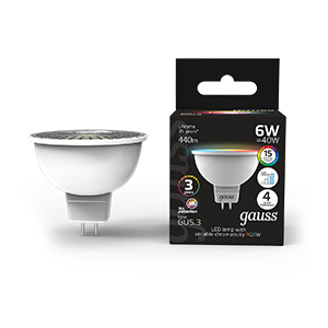 Gauss Лампа MR16 6W GU5.3 RGBW+димирование LED 101105406
