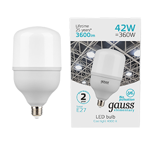 Gauss Лампа Elementary T120 42W 3600lm 4000K E27 LED 63224