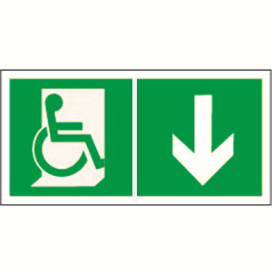 Белый свет Знак безопасности PS-50206.E70"Указ. двери эвакуац. выхода (прав.) для МГН" a18541