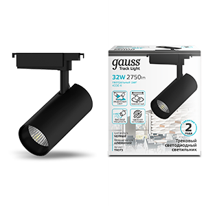Gauss Светильник трековый цилиндр 32W 2750lm 4000K 180-240V IP20 75*220мм черный угол 24º LED TR073