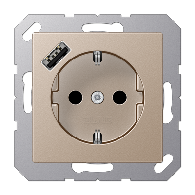 JUNG Розетка SCHUKO® с USB-зарядным устройством, тип А термопласт шампань A1520-18ACH