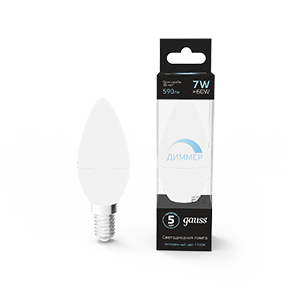 Gauss Лампа Свеча 7W 590lm 4100К Е14 диммируемая LED 103101207-D