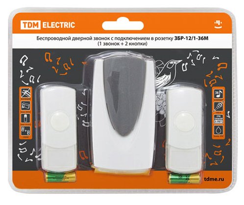 Купить TDM Звонок ЗБР-12/1-36М (беспр., роз., 2 кнопки) SQ1901-0011