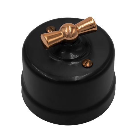 BIRONI Лизетта Пластик Черный Выключатель 2-кл, ручка Медь B1-202-23-C