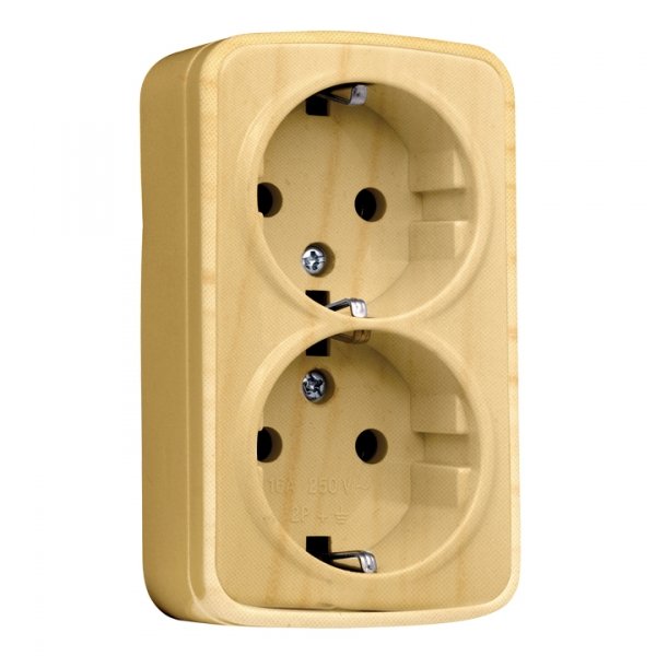 EKF Basic Минск Светлое дерево Розетка 2-ая, с/з, 16А, ОП