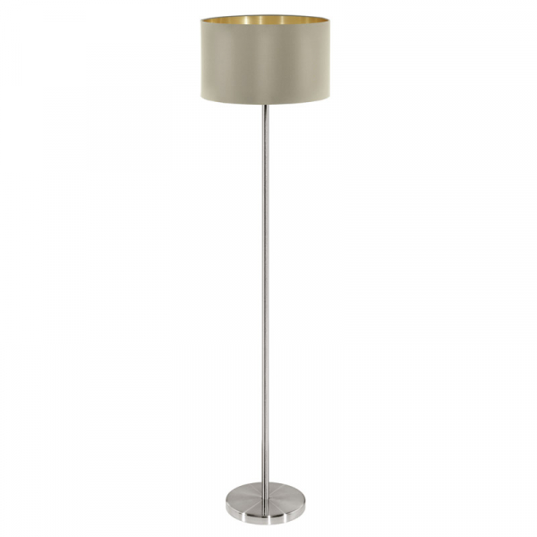Eglo Торшер MASERLO с ножн. выкл., 1х60W (E27), Ø380, H1510, никель матовый/текстиль, серо-коричневый, золотой 95171