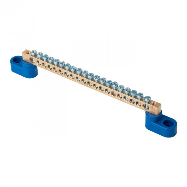 EKF PROxima Шина "0" N (6х9мм) 20 отверстий латунь 2 синих угловых изолятора