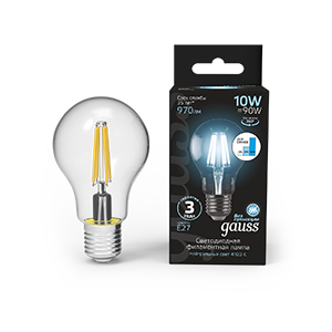 Gauss Лампа Filament А60 10W 970lm 4100К Е27 шаг. диммирование LED 102802210-S