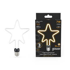 Gauss Лампа Filament Artline Star 7W 580lm 2700К Е27 milky LED 1006802104