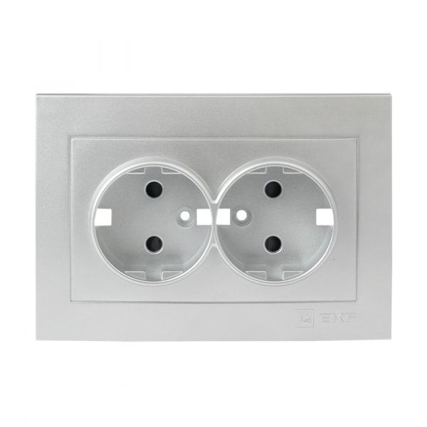 EKF PROxima Валенсия лицевая панель розетки 2-местной с/з 16А сталь с защ. штор.