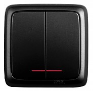 HEGEL ВА10-154-08 Черный Выключатель открытой установки, двухклавишный, с индикацией, с изолирующей пластиной