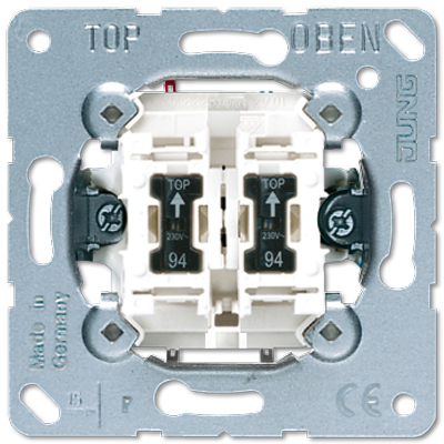 JUNG Мех Выключатель 2-клавишный возм контрольной подсветки, с N-клеммой 505KOU5