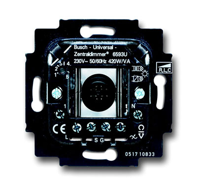 ABB BJE Мех Светорегулятор клавишный нажимной универсальный 420W/VA (л/н+эл тр-р или л/н+обм тр-р) 2CKA006590A0171