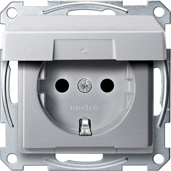 SE Merten SM Алюминий Розетка с/з с защитными шторками с крышкой безвинт. зажим MTN2310-0460