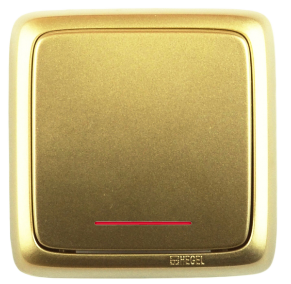 Hegel Альфа наруж Золото ВА10-114-07 Выключатель 1-клавишный с индикацией, с изол. пластиной