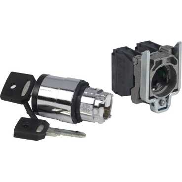 Купить SE XB4 Переключатель с фиксацией 1-0-2 с ключом чёрный 2НО фиксация ключом в 3-х положениях XB4BG03