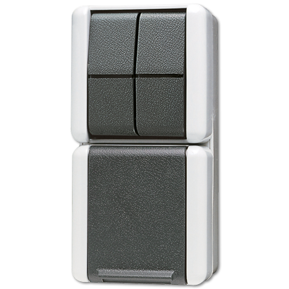 JUNG Комбинация - розетка и сдвоенный выключатель для накладного монтажа IP44 875W