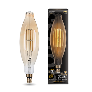 Gauss Лампа Filament BT120 6W 780lm 2400К Е27 golden straight LED 155802008