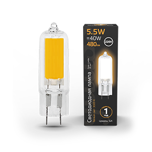 Gauss Лампа G4 AC220-240V 5.5W 480lm 3000K стекло LED 107807105