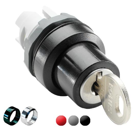 ABB Переключатель M2SSK3-301 с ключом 2-х поз. с возвратом в среднее положение (только корпус) 45# (ключ Ronis 71) с кольцом из хромированного металла 1SFA611282R3001