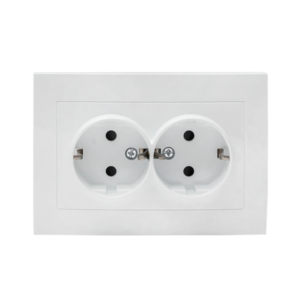 EKF PROxima Валенсия розетка 2-местная с/з 16А белая с защ. штор.