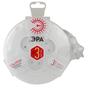 Купить ЭРА UR-3-3m-W Рулетка, без заземления, 3гн, 3м, ШВВП, 2x0.75мм2, 10А