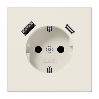 JUNG Слоновая кость Розетка SCHUKO® с USB-зарядным устройством тип A + тип С термопласт LS1520-15CA