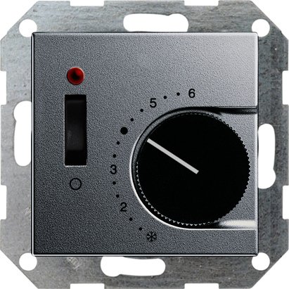 Gira S-55 Алюминий Термостат с размык.контактом, выкл. и контр.лампой 039226