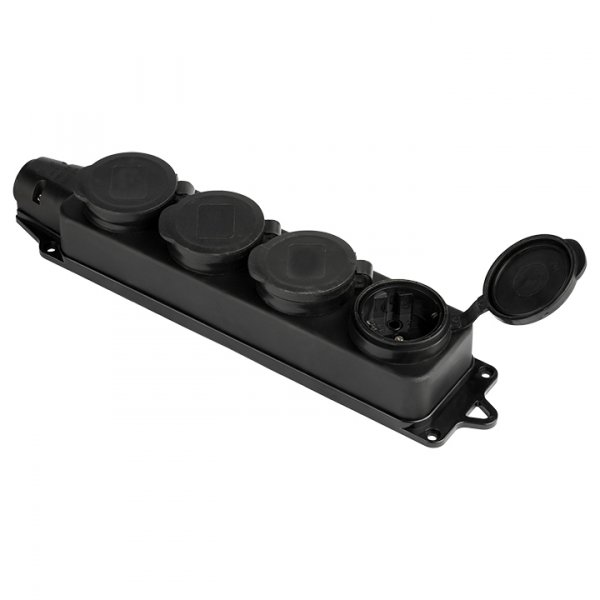 EKF Basic Розетка (колодка) четырехместная с защит. крышками каучуковая 230В 2P+PE 16A IP44