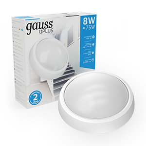 Gauss Светильник ЖКХ ECO 2.0 круг 8W 680lm 6500K 160-260V IP54 D175*76мм белый 141411308