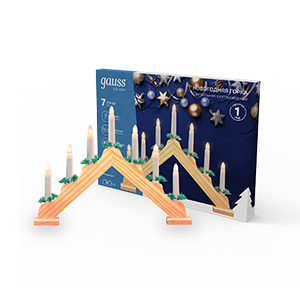 Gauss Светильник светодиодный "Новогодняя горка" серия Holiday, 7 LED свечей, ,1W*7, тёплый свет, дерево, новогодний декор, батарейки в комплекте, HL020