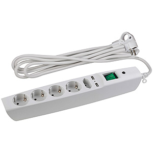 ЭРА SFU-5es-2m-W Белый Сетевой фильтр надежная защита, с защитными шторками, с выключателем, 5гн+2USB, 2м,, 10А, шторки