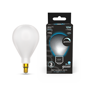 Gauss Лампа Filament А160 10W 890lm 4100К Е27 milky диммируемая LED 179202210-D