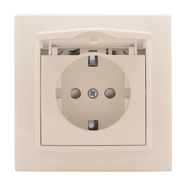 EKF Basic Минск Бежевый Розетка с/з, со шторками и крышкой, 16А, СП