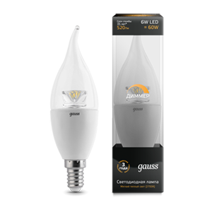 Gauss Лампа LED свеча на ветру E14 6W 2700K DIMM CL 104201106-D