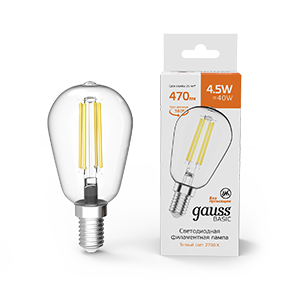 Gauss Лампа Basic Filament ST45 4,5W 470lm 2700К Е14 LED 1141115