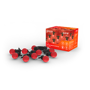 Gauss Гирлянда светодиодная "Белт Лайт" Holiday,10 ламп, 7,7 м, IP44,  красный, 1/6 HL064