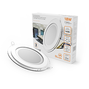 Gauss Светильник Glass круг 18W 1390lm 3000K 220-240V IP20 монт Ø155 200*35 с дек стеклом LED 947111118