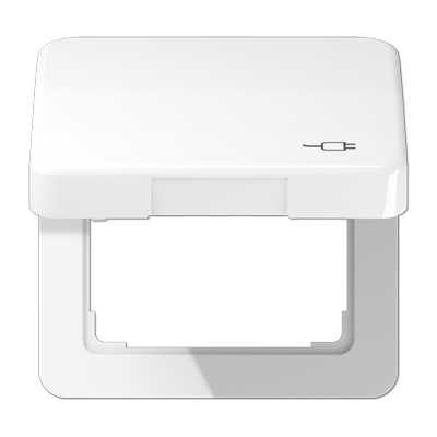 JUNG Рамка с подпружиненной крышкой для механизмов 50*50, с символом "Вилка", белый CD590KLSOCWW